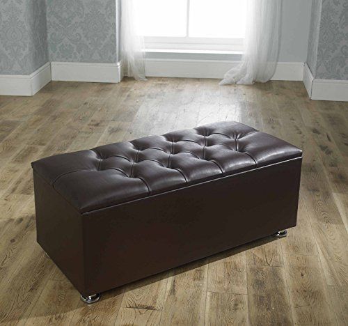 Faux Leather Diamante Blanket Box, Brown Leather Bench With Storage