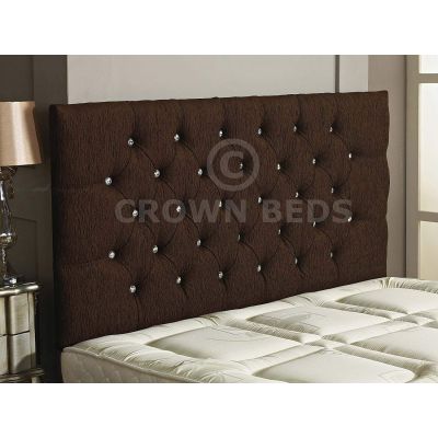 Chesterfield Chenille DIamante Headboard 26'' Height All Sizes & Colours-BROWN-4FT6 DOUBLE