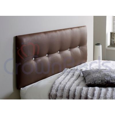 IZZABELLA FAUX LEATHER HEADBOARD ALL SIZES, COLOURS & CHOICE OF BUTTONS-PLAIN BUTTONS-BROWN-4FT6 DOUBLE