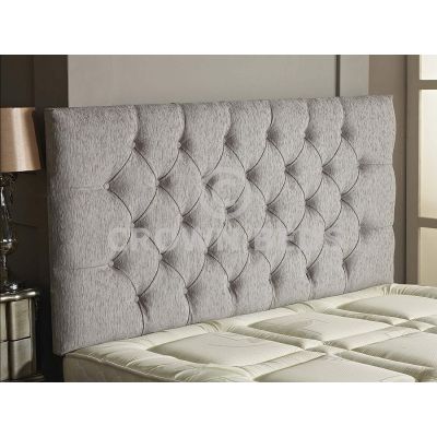 Chesterfield Chenille Plain Button Headboard 26'' Height All Sizes & Colours-LIGHT GREY-4FT6 DOUBLE