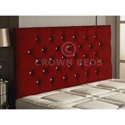 Chesterfield Chenille DIamante Headboard 26'' Height All Sizes & Colours-RED-4FT6 DOUBLE