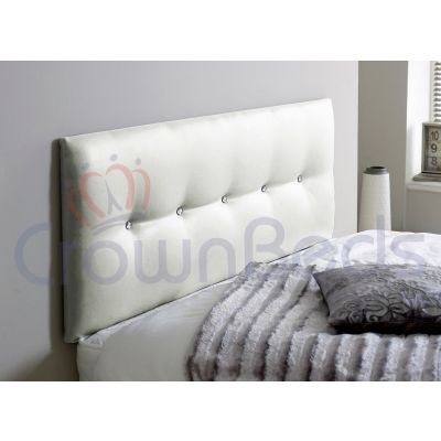IZZABELLA FAUX LEATHER HEADBOARD ALL SIZES, COLOURS & CHOICE OF BUTTONS-DIAMANTE-WHITE-5FT KINGSIZE